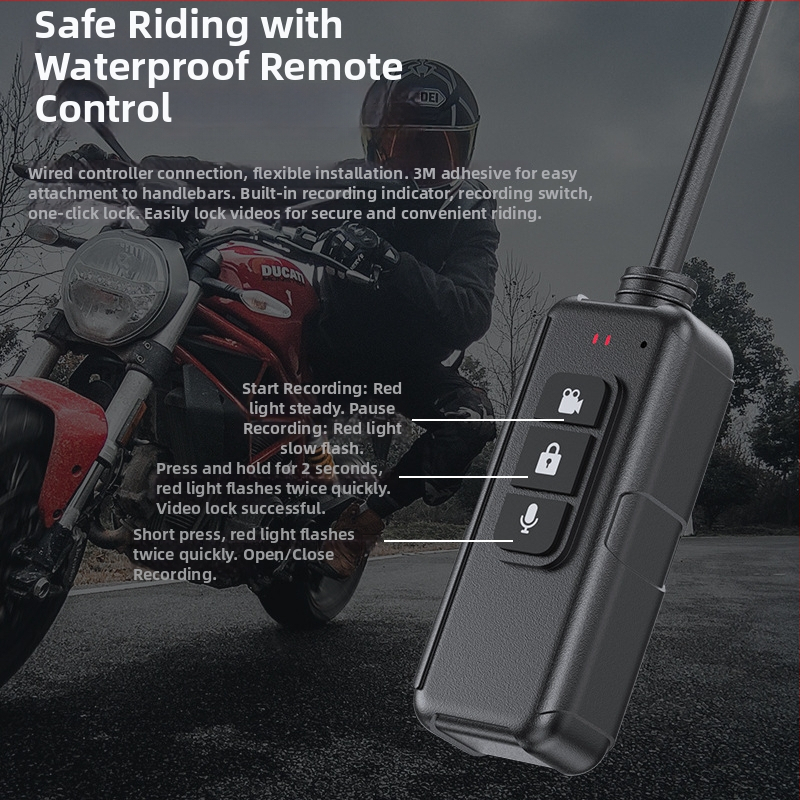 Motociklo DVR su dviejomis 2K kameromis priekyje ir gale, aušinimo dizainas, GPS stebėjimas, Wi‑Fi su laidiniu valdymu, ciklinis įrašymas, palaiko TF kortelę iki 256GB