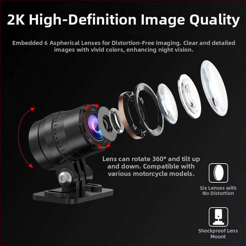 Motociklo DVR su dviejomis 2K kameromis priekyje ir gale, aušinimo dizainas, GPS stebėjimas, Wi‑Fi su laidiniu valdymu, ciklinis įrašymas, palaiko TF kortelę iki 256GB