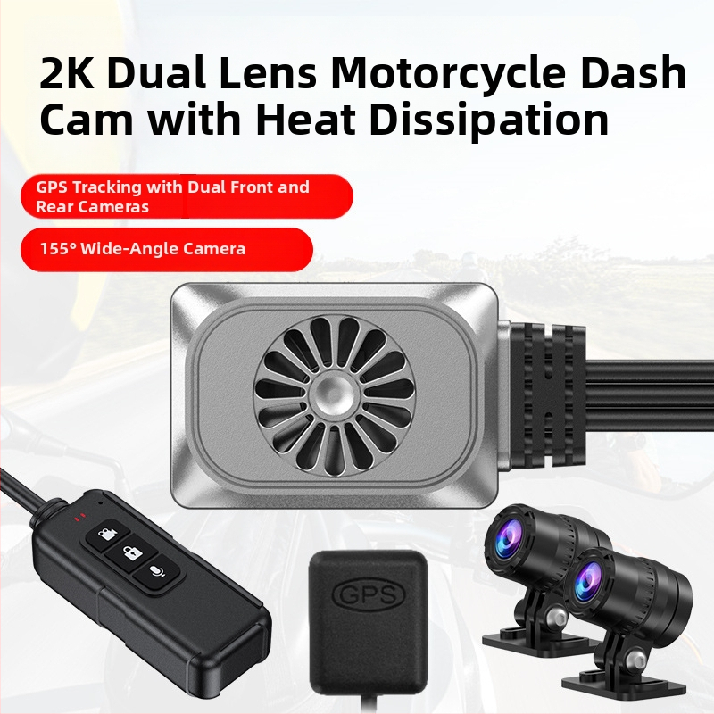 Motociklo DVR su dviejomis 2K kameromis priekyje ir gale, aušinimo dizainas, GPS stebėjimas, Wi‑Fi su laidiniu valdymu, ciklinis įrašymas, palaiko TF kortelę iki 256GB
