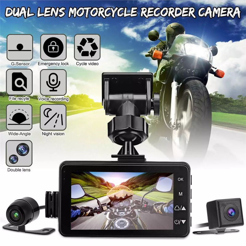 KM28 Dviejų objektyvų motociklo dash cam, 120° kampas, 2.0MP, palaiko TF kortelę iki 32GB