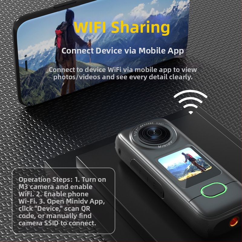 Akciókamera 1080p videó, 1,4 hüvelykes érintőképernyő, széles látószögű objektív, Wi‑Fi, microSD tárhely