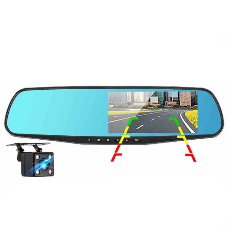 4,3-inčni Dash Cam za auto s ogledalom, 1080p, noćno snimanje, prednje i stražnje snimanje