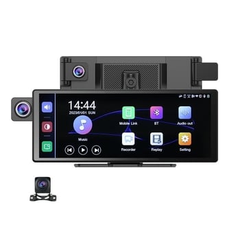 Dash cam s 3 kamere, 10,26-inčni HD zaslon, CarPlay & Android Auto, 1800P, 140° vidno polje