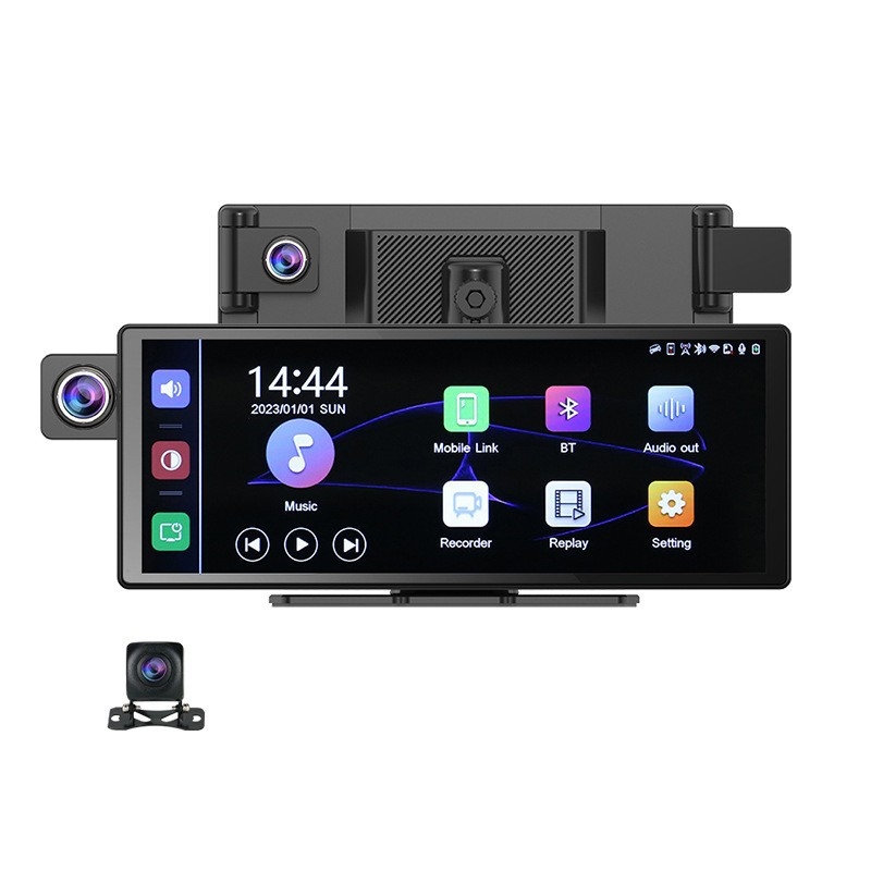 Dash cam s 3 kamere, 10,26-inčni HD zaslon, CarPlay & Android Auto, 1800P, 140° vidno polje