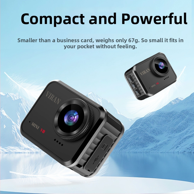 VIRAN Miniv8 šalmas su įmontuota vaizdo registravimo kamera dviračių ir lauko naudojimui, 1,54 colių LCD, 12MP, TF kortelės saugykla, baterijos veikimo laikas apie 3 valandas