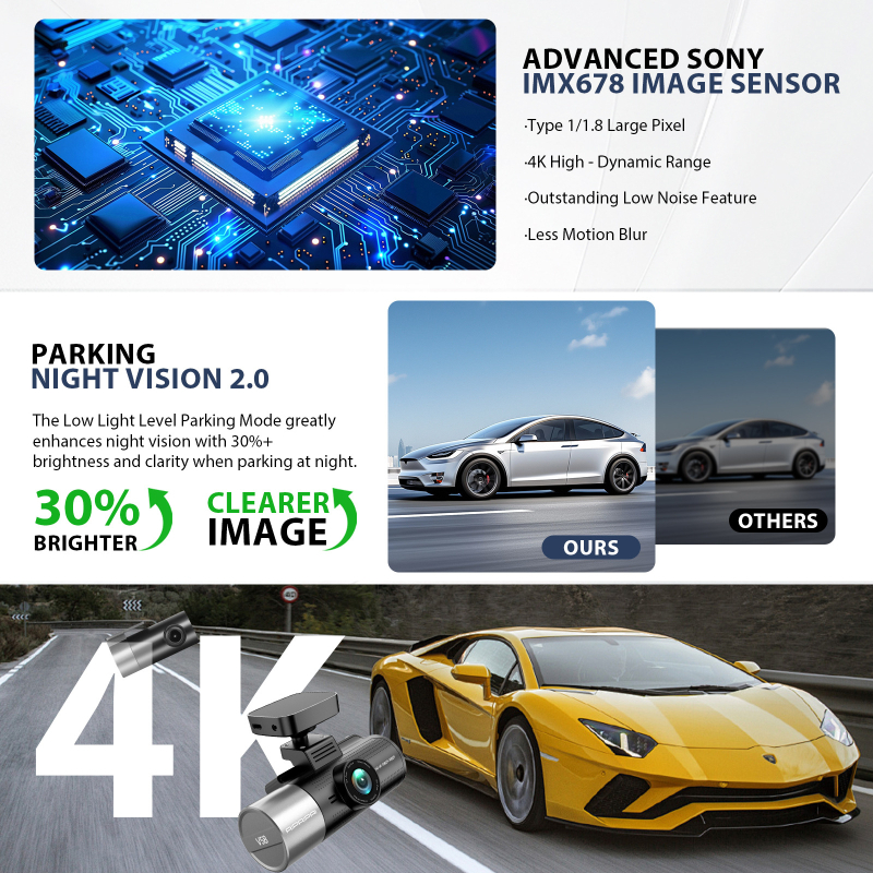 V584K tro-kameraski auto dashcam s detekcijom pokreta, optimizirana verzija Vantrue N4 Pro, dvostruka kamera