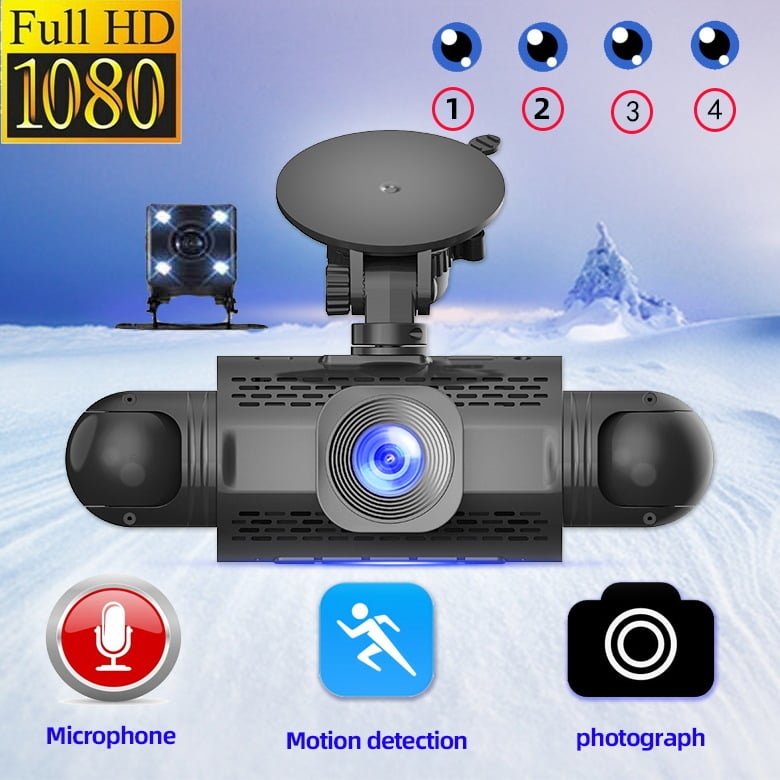 Četverokanalarni auto DVR s infracrvenim noćnim vidom, nadzor parkiranja, prednja i stražnja snimka, 1080p, 140° kut gledanja, USB/HDMI izlaz