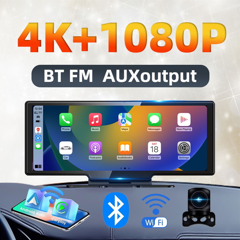 DVR s CarPlayom i dvostrukom lećom, 2160P video, 170° kut snimanja, petlja snimanja, WIFI