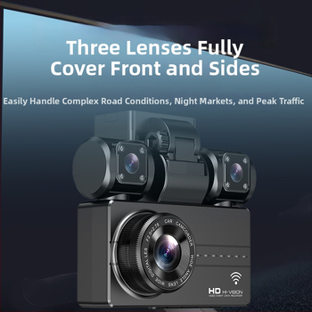 Automobilio dash cam su trim kameromis, 1080p, 170° platus kampas, WIFI, naktinis matymas