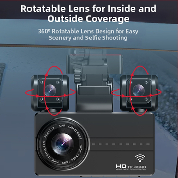 Automobilio dash cam su trim kameromis, 1080p, 170° platus kampas, WIFI, naktinis matymas