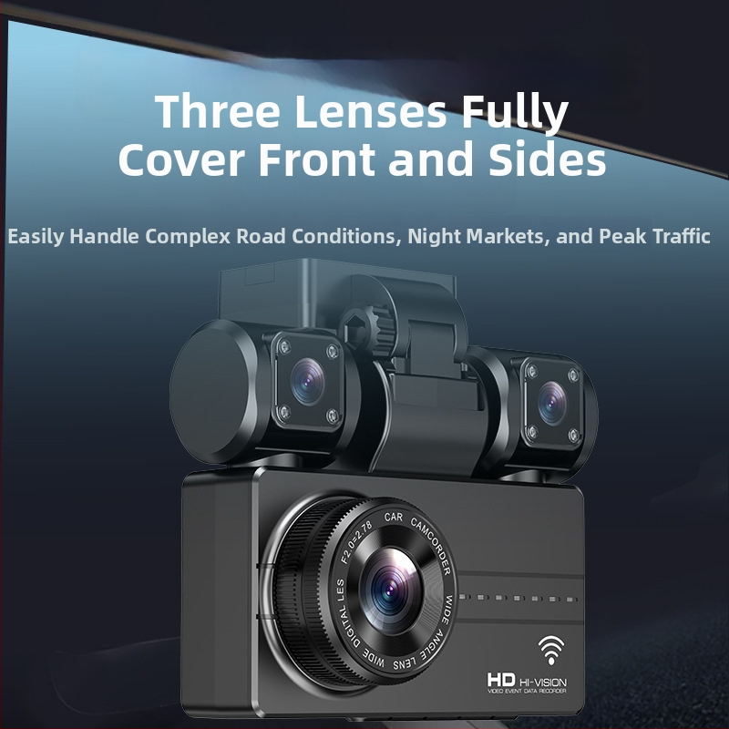 Automobilio dash cam su trim kameromis, 1080p, 170° platus kampas, WIFI, naktinis matymas