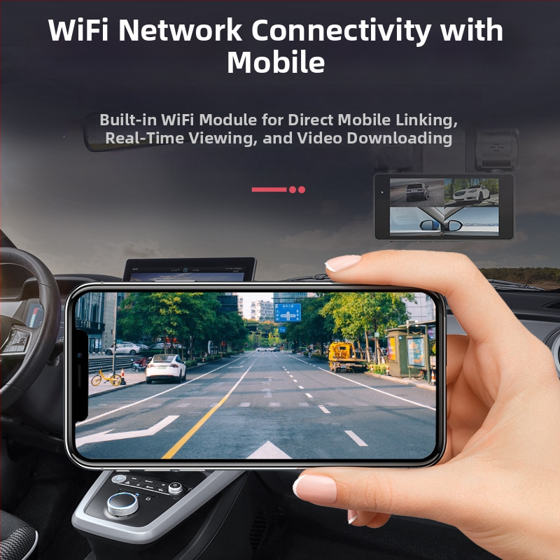 Automobilio dash cam su trim kameromis, 1080p, 170° platus kampas, WIFI, naktinis matymas