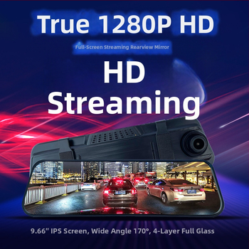 Atbulinės eigos veidrodžio vaizdo registratorius su dviejų objektyvų, 1080p, 170° matymo kampas, 128GB atmintis, atbulinės eigos vaizdas