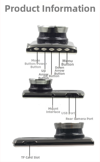 Jinglu automobilių vaizdo registratorius iš cinko lydinio, dviejų objektyvų, 1080p priekyje ir gale, 150° matymo kampas, TF kortelės palaikymas, 12V maitinimas
