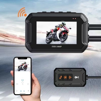 MT05 dviejų objektyvų motociklų dash cam, 1080p vaizdas, 140° matymo kampas, ciklinis įrašas, palaiko iki 64GB TF kortelę