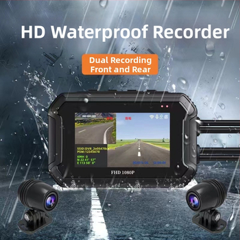 MT05 dviejų objektyvų motociklų dash cam, 1080p vaizdas, 140° matymo kampas, ciklinis įrašas, palaiko iki 64GB TF kortelę