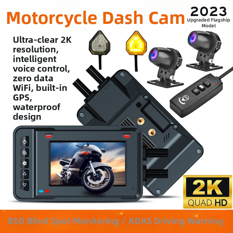 Motociklo vaizdo registratorius su ADAS ir BSD aklųjų zonų įspėjimu, 2K HD, GPS sekimas, atsparus vandeniui