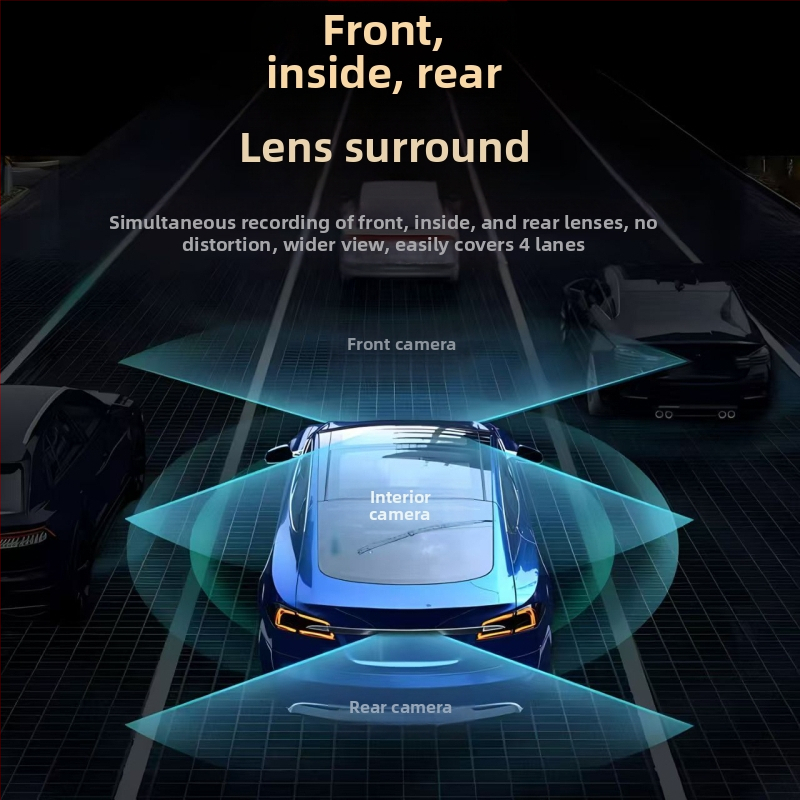 Dash kamera so štyrmi objektívmi, 1080p, 150° zorný uhol, 3,0-palcový displej, USB prenos údajov