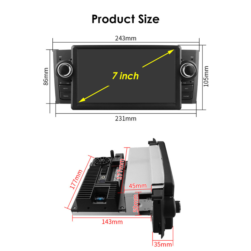 Fiat Punto Linea 2007-2012 Android MP5 auto glavna jedinica s IPS zaslonom na dodir, 12V, 4x50W, OEM prilagodba