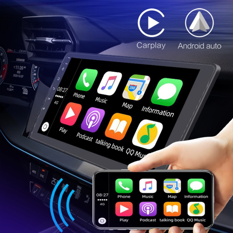 Automobilinė informacinė-pramogų plokštė su belaidžiu CarPlay, MP5 multimedių grotuvas, FM radijas, kapacitinis jutiklinis ekranas, 12V maitinimas