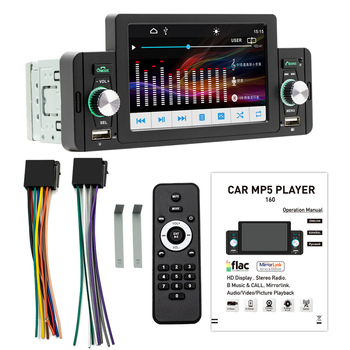 Auto MP5 player s Bluetoothom i zaslonom osjetnim na dodir, USB/SD kartice reprodukcija, RM/MP4/MKV/AVI video, 60W x 4 pojačalo, napajanje 10–14.4V, ulaz za stražnju kameru