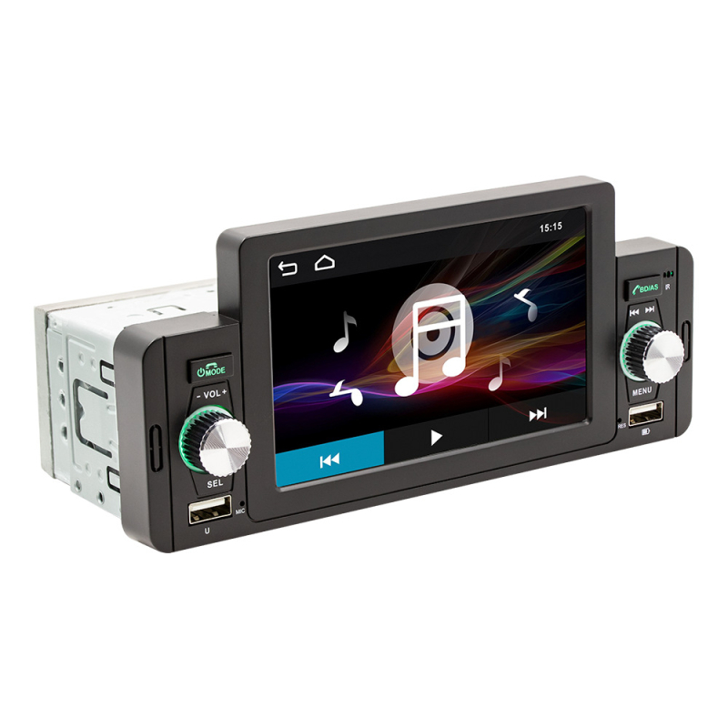 Auto MP5 player s Bluetoothom i zaslonom osjetnim na dodir, USB/SD kartice reprodukcija, RM/MP4/MKV/AVI video, 60W x 4 pojačalo, napajanje 10–14.4V, ulaz za stražnju kameru