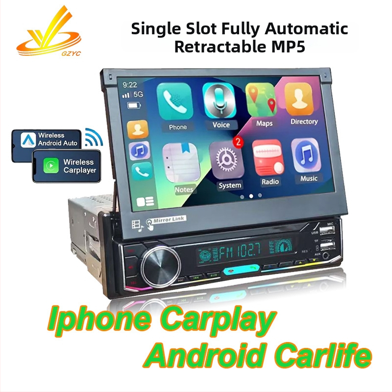 Auto multimediálny prijímač s jedným DIN 7-palcovým displejom, (Bluetooth CarPlay, 32GB úložisko, 1GB RAM, WINCE, 1080p)