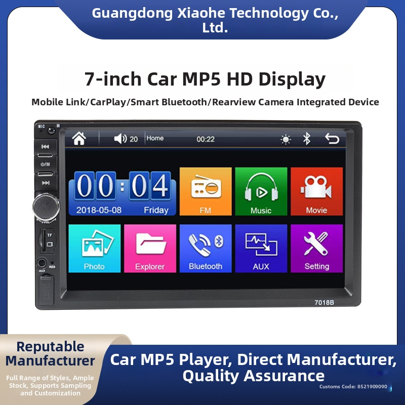 Automašīnas MP5 atskaņotājs 2DIN, modelis 7018, LCD displejs, Bluetooth, savienojams ar aizmugurējo kameru