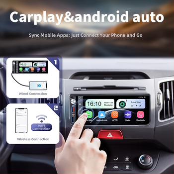 TH-68001 MP5 automobilių multimedijos įrenginys su HD galinio vaizdo vaizdu, CarPlay ir Android Auto, USB greito įkrovimo, SD kortelės palaikymas, 1 metų garantija