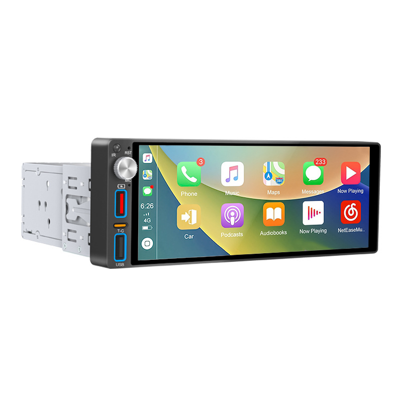 TH-68001 MP5 automobilių multimedijos įrenginys su HD galinio vaizdo vaizdu, CarPlay ir Android Auto, USB greito įkrovimo, SD kortelės palaikymas, 1 metų garantija