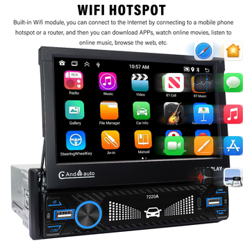 Automobilinis Bluetooth MP5 grotuvė su ištraukiamu OLED ekranu, modelis 7220A, 12V DC maitinimas, AVI/MOV vaizdo įrašas, MP3/WMA/WAV/FLAC garsas, be atminties plėtimo