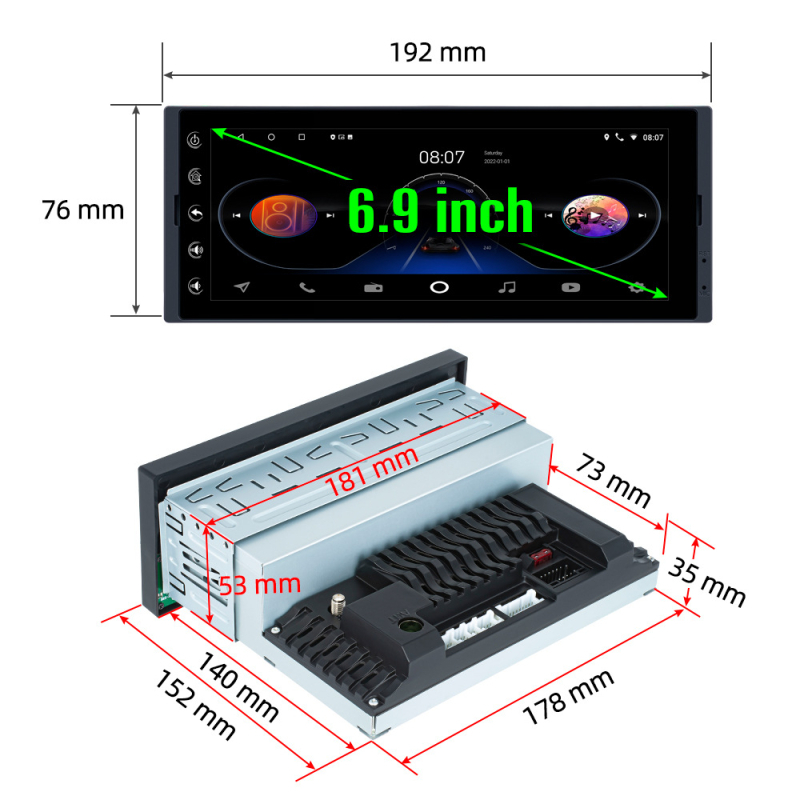 Android automobilių navigacijos galinė įranga su GPS, MP5, Bluetooth ir CarPlay