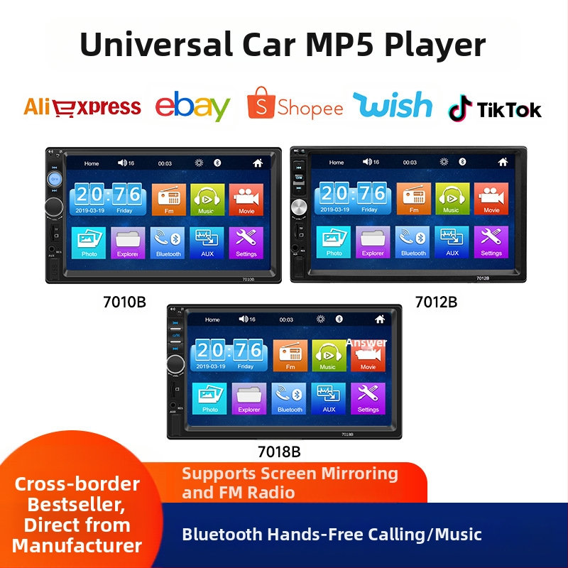 7 colių OLED automobilinis MP5 grotuvė su CarPlay, Bluetooth ir atbulinės eigos vaizdu, maitinimas 12-24V DC