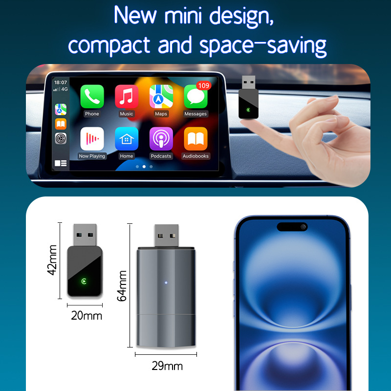 PL9 belaidis CarPlay adapteris — 2-in-1 kabelinis/ belaidis CarPlay su Android Auto, TF kortų palaikymas iki 256 GB