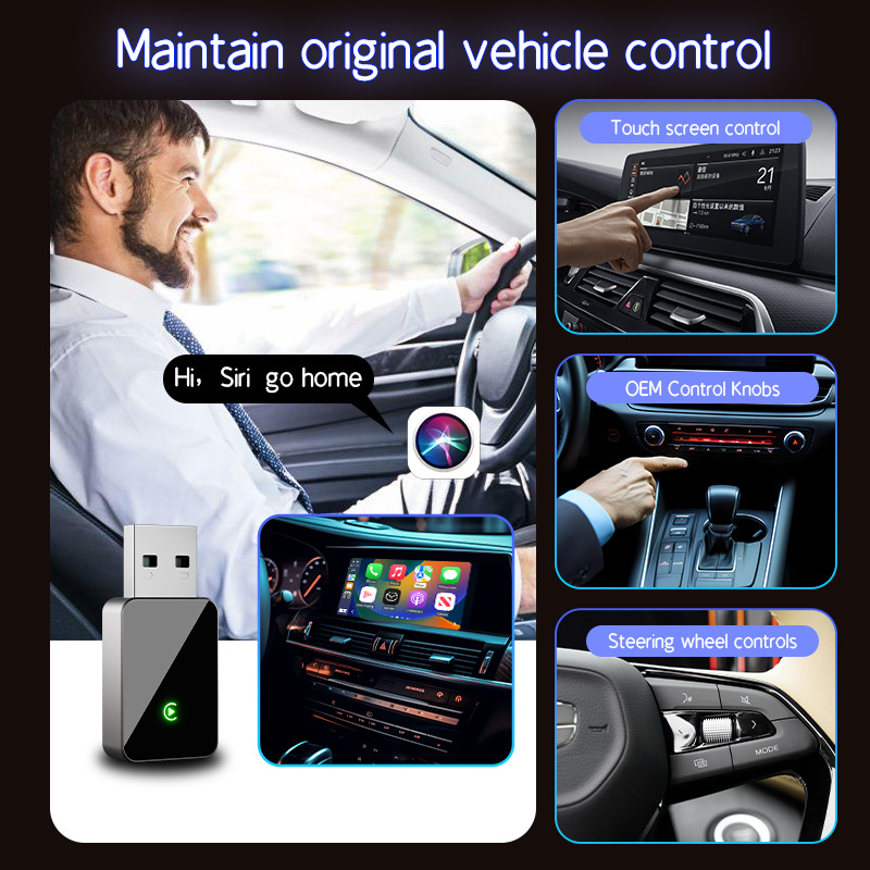 PL9 belaidis CarPlay adapteris — 2-in-1 kabelinis/ belaidis CarPlay su Android Auto, TF kortų palaikymas iki 256 GB