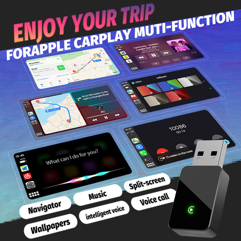 PL9 belaidis CarPlay adapteris — 2-in-1 kabelinis/ belaidis CarPlay su Android Auto, TF kortų palaikymas iki 256 GB