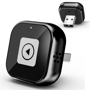 2-in-1 laidinis į bevielį CarPlay ir Android Auto adapterį, modelis A21s, svoris 43 g, medžiaga: aliuminio lydinys + akrilo lęšis, įtampa 5V