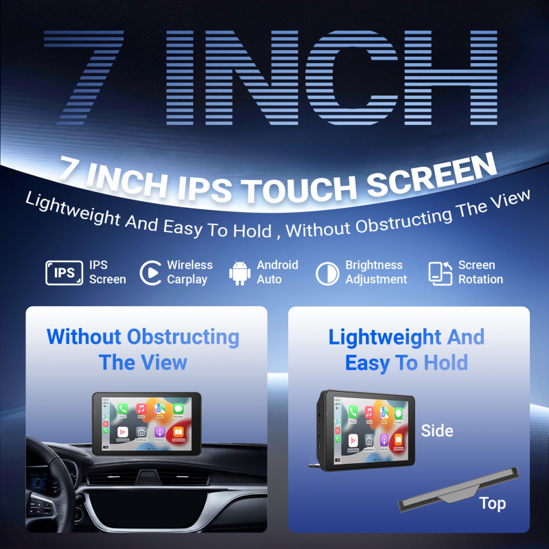 Carlover V7 Prijenosna Navigacija Za Auto S Bežičnim CarPlayem I Slikom Stražnjeg Pogleda, Dual‑Core CPU, RTOS, Rezolucija 1024x600