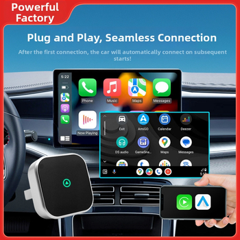 Dvikanalė belaidė CarPlay + Android Auto dėžutė su USB-C, 5V 3-5W, T tipo horizontali jungtis