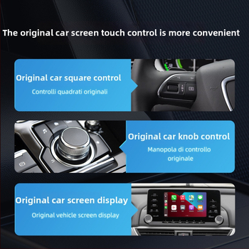 Dvikanalė belaidė CarPlay + Android Auto dėžutė su USB-C, 5V 3-5W, T tipo horizontali jungtis