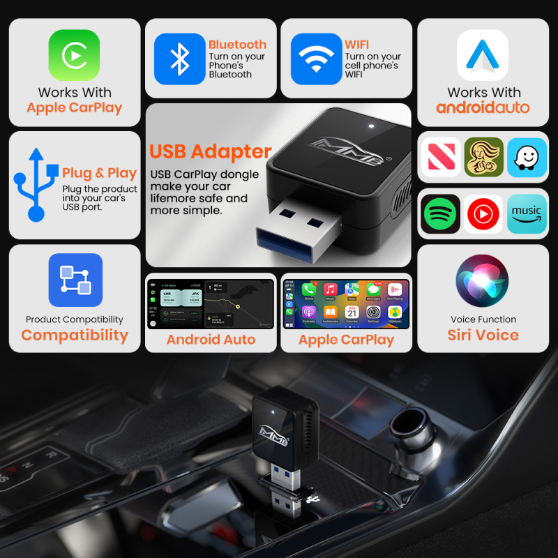 Vezeték nélküli Apple CarPlay/Android Auto adapter doboz – Dual-core processzor, 4GB RAM, 16GB ROM, Type-C interfész, AA/CP OS
