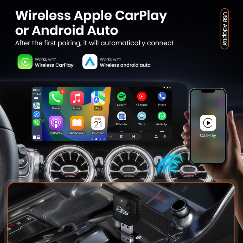 Vezeték nélküli Apple CarPlay/Android Auto adapter doboz – Dual-core processzor, 4GB RAM, 16GB ROM, Type-C interfész, AA/CP OS