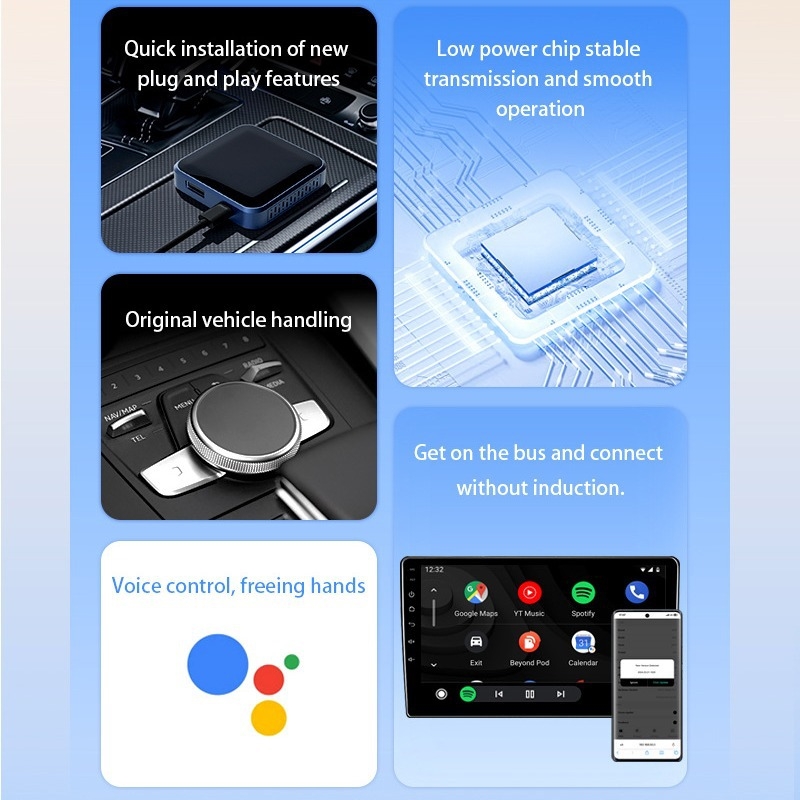 Belaidė CarPlay/Android Auto 2-in-1 sujungimo dėžutė Android automobiliai, GW-A3, ABS, 46 g, 5V, 0,5A