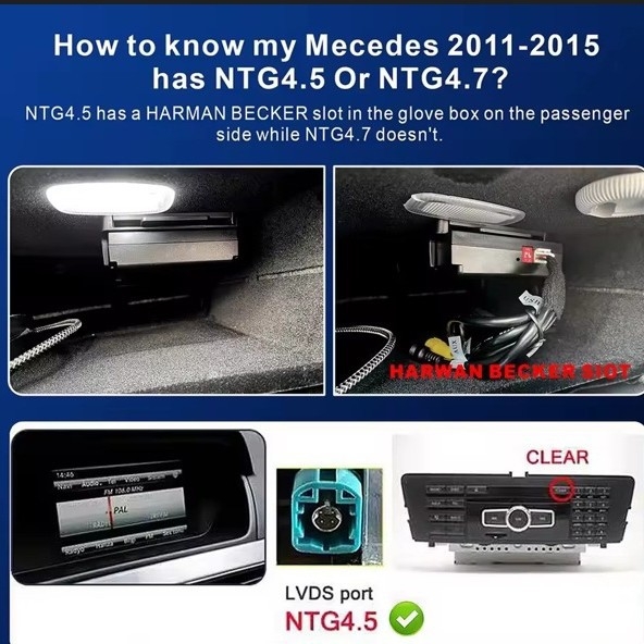Mercedes-Benz NTG4.5 bežični CarPlay modul s Android Auto i Becker navigacijom — CPU: dual-core; RAM: 2GB; Interna memorija: 16GB; Operativni sustav: Linux; Kompatibilno s Mercedes-Benz NTG4.5