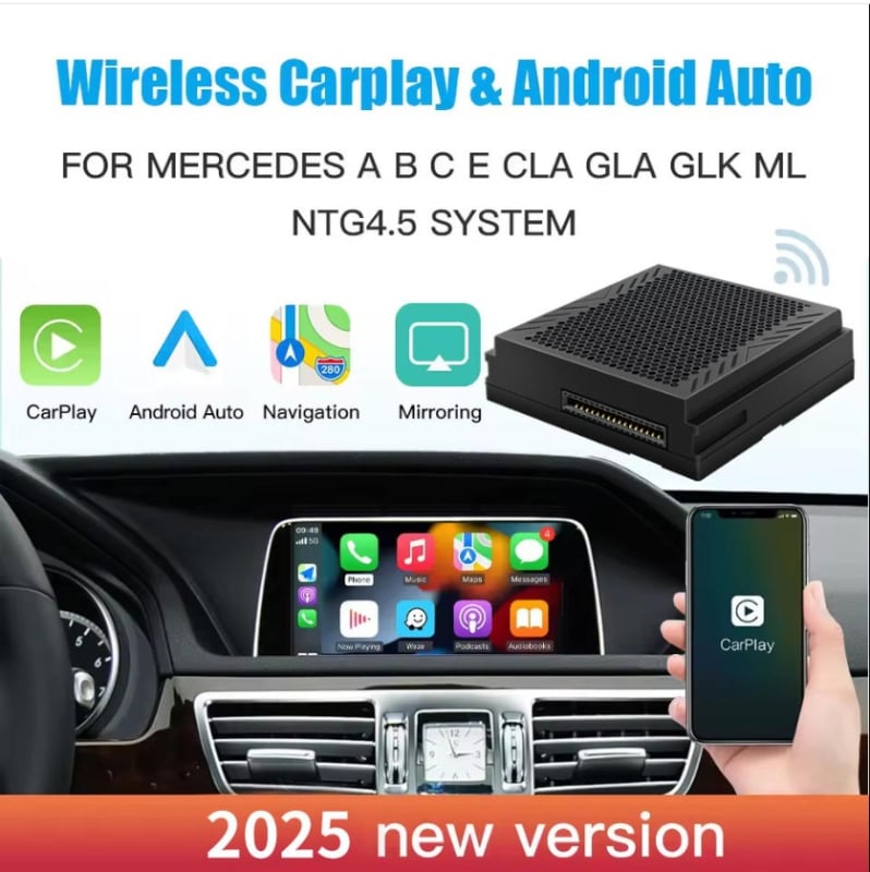 Mercedes-Benz NTG4.5 bežični CarPlay modul s Android Auto i Becker navigacijom — CPU: dual-core; RAM: 2GB; Interna memorija: 16GB; Operativni sustav: Linux; Kompatibilno s Mercedes-Benz NTG4.5