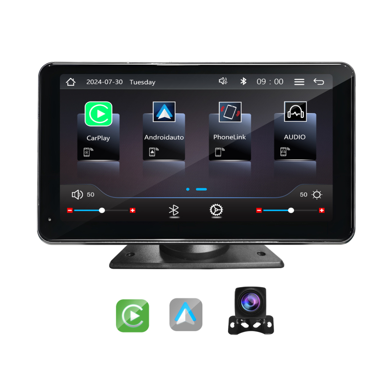 7 colių IPS HD prisilietimo ekrano automobilių navigacijos sistema su belaidžiu CarPlay ir Android Auto, 12V maitinimas, ABS korpusas, modelis F7