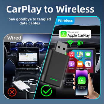 Dnakawa CarPlay 2-v-1 adaptér: káblové na bezdrôtové CarPlay, USB rozhranie, model TAB08, ABS puzdro, prispôsobenie