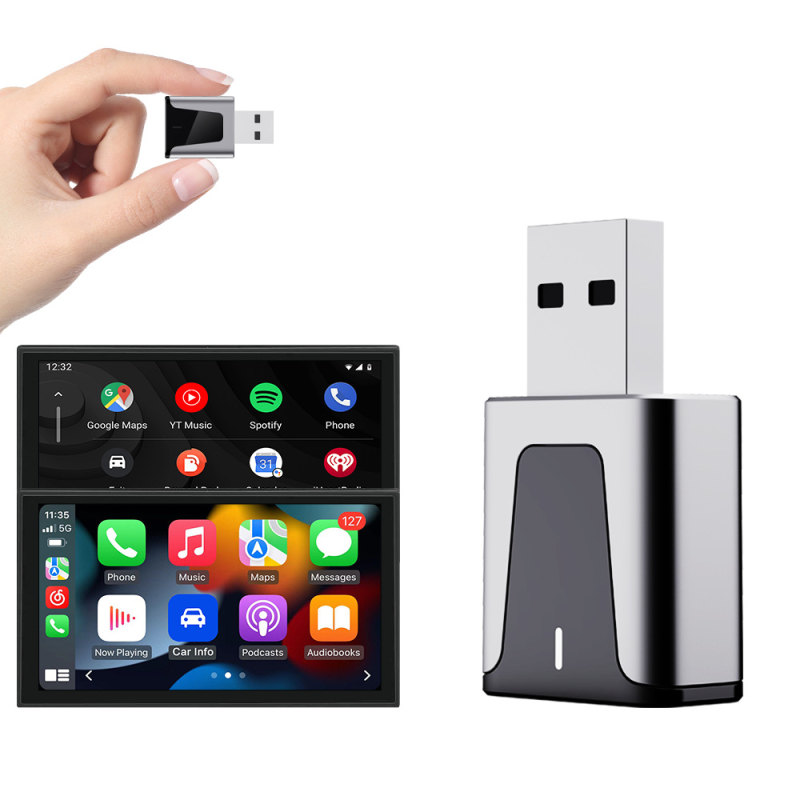 M3 Bežično CarPlay kućište - 2-u-1 adapter kabelski na bežični, CarPlay i Android Auto, USB Type-C sučelje, Linux, 1GB RAM, bez zaslona, 5,8 GHz bežična mreža