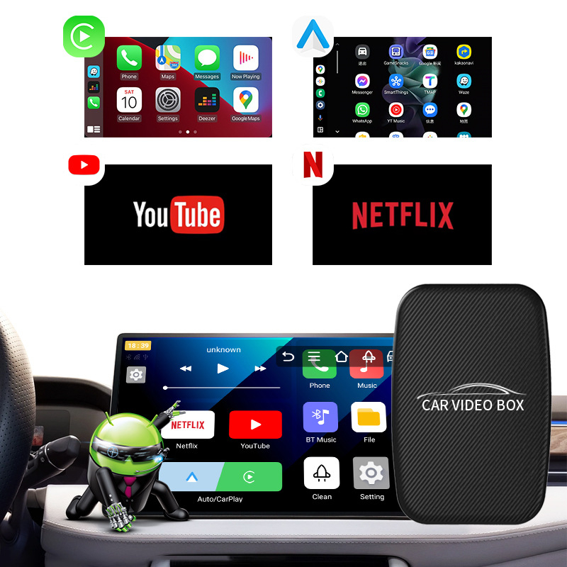 Automobilinis Android Box su belaidžiu CarPlay palaikymu, keturių branduolių procesorius, 2GB RAM, 16GB ROM, Android 12, USB