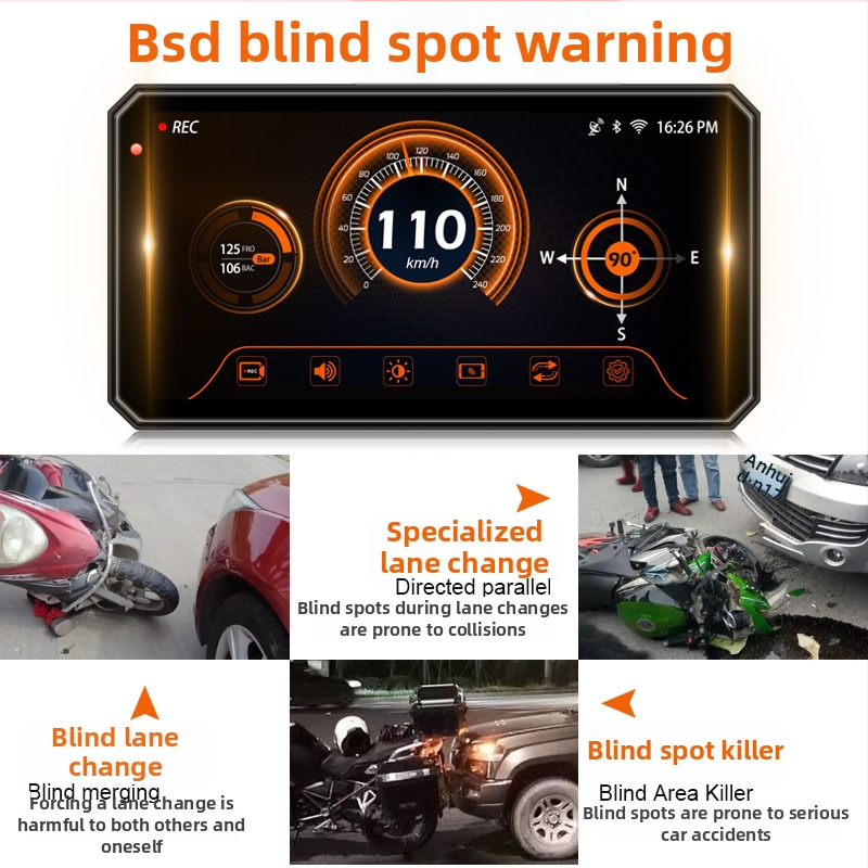 Motociklo DVR su CarPlay ir ekrano projekcija, BSD navigacija, 1080p, 3 MP, 140° matymo kampas, TF kortelė iki 256 GB, atsparus vandeniui